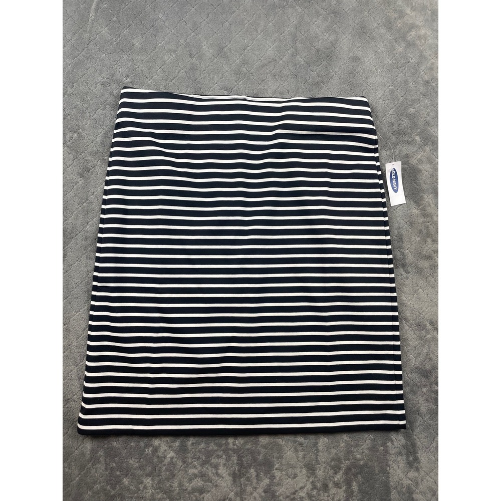 Old Navy Womens M Black White Striped Jersey Stretch Bodycon Pencil Skirt